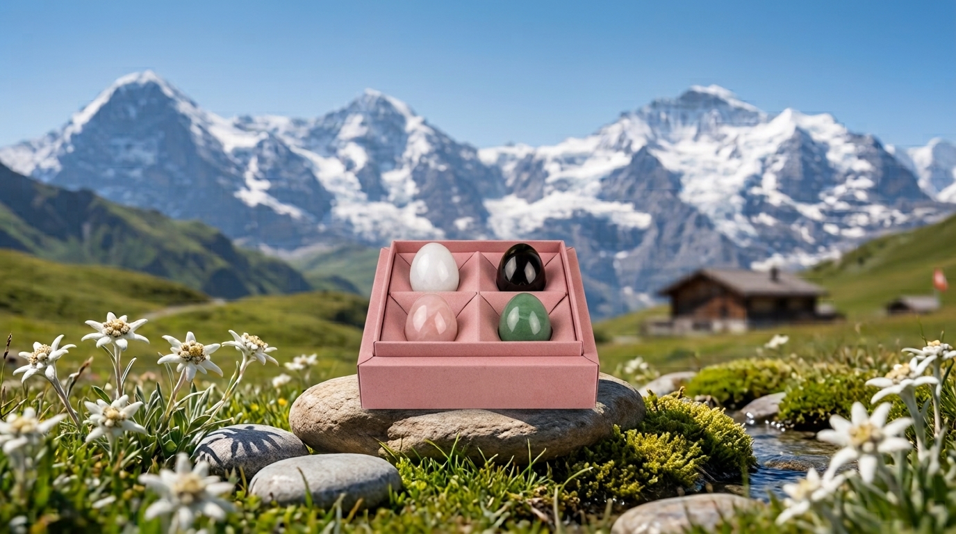Die vier Yoni-Eier im Set, in der Verpackung